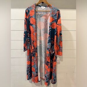 LuLaRoe Long Sara Cardigan in Blue and Orange- size Medium